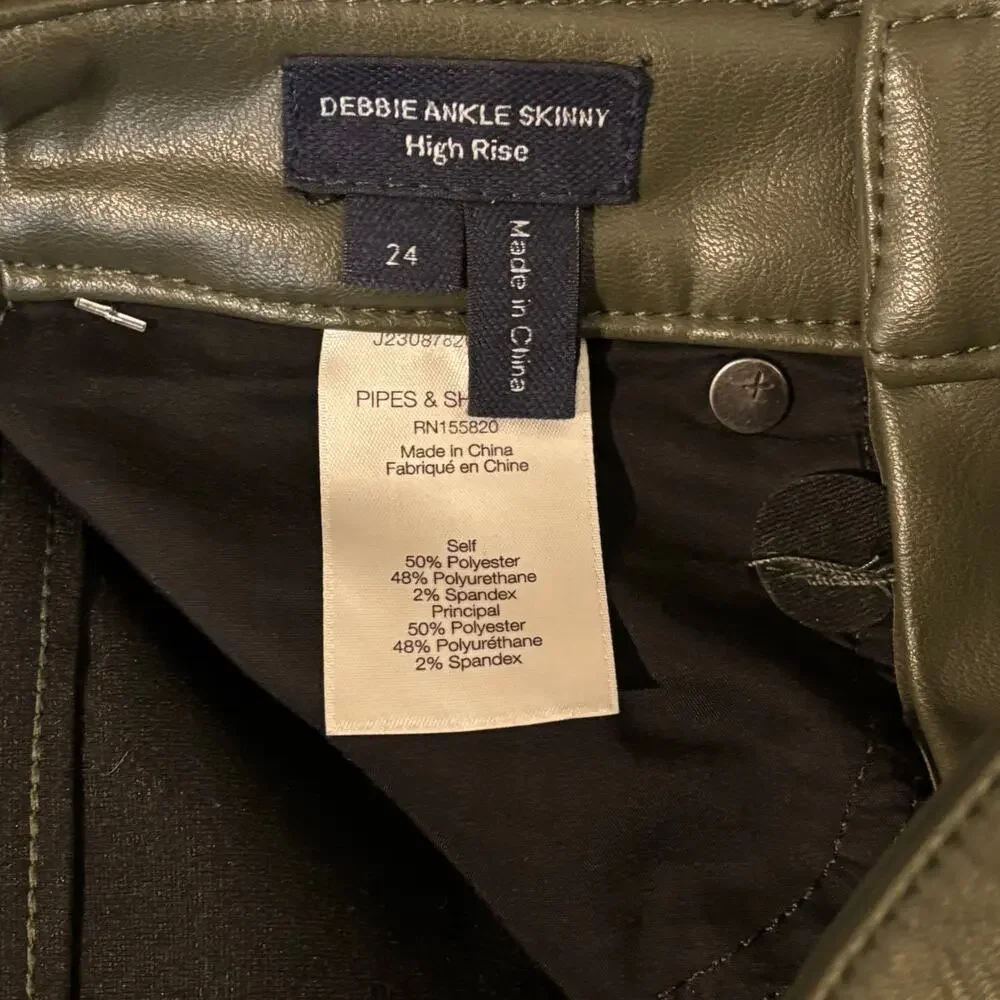 Veronica Beard Debbie Ankle Skinny Olive Faux-Leather Pant - size 24